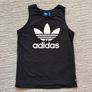 Adidas logo tank black white small sporty athletic gym athleisure 100% cotton